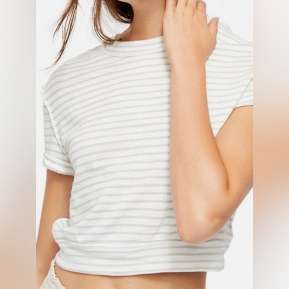 Free People We The Free Striped Sabrina Short Sleeve Cropped Top